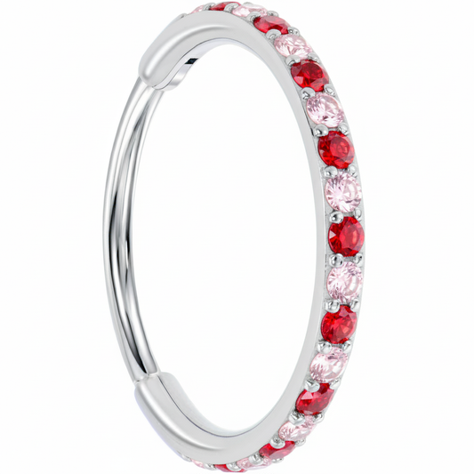 20G Micro Gem Titanium Hinged Nose Hoop - Pink Red Nose Ring