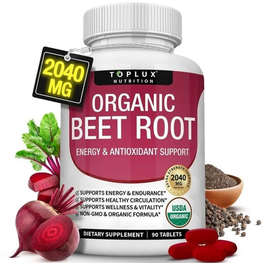 '-TopLux Organic Beet Root 2040mg –90Tablets – Energy, Circulation & Antioxidant
